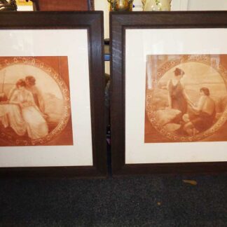 Large Antique Pair Of Pre-Raphaelite Prints In Victorian Oak Frames