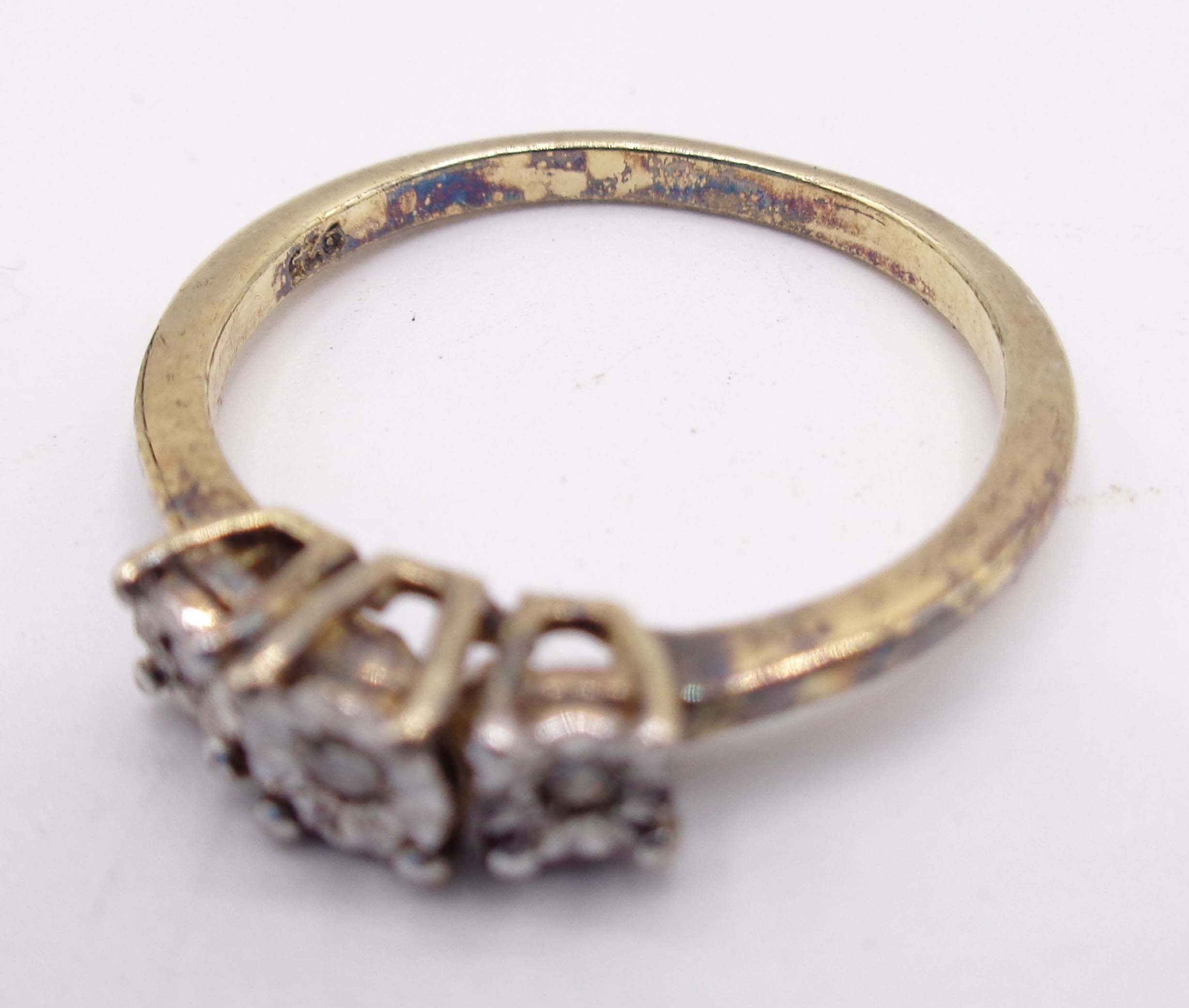 Vintage Triple Diamond Gold Coated Silver Ring - Image 3