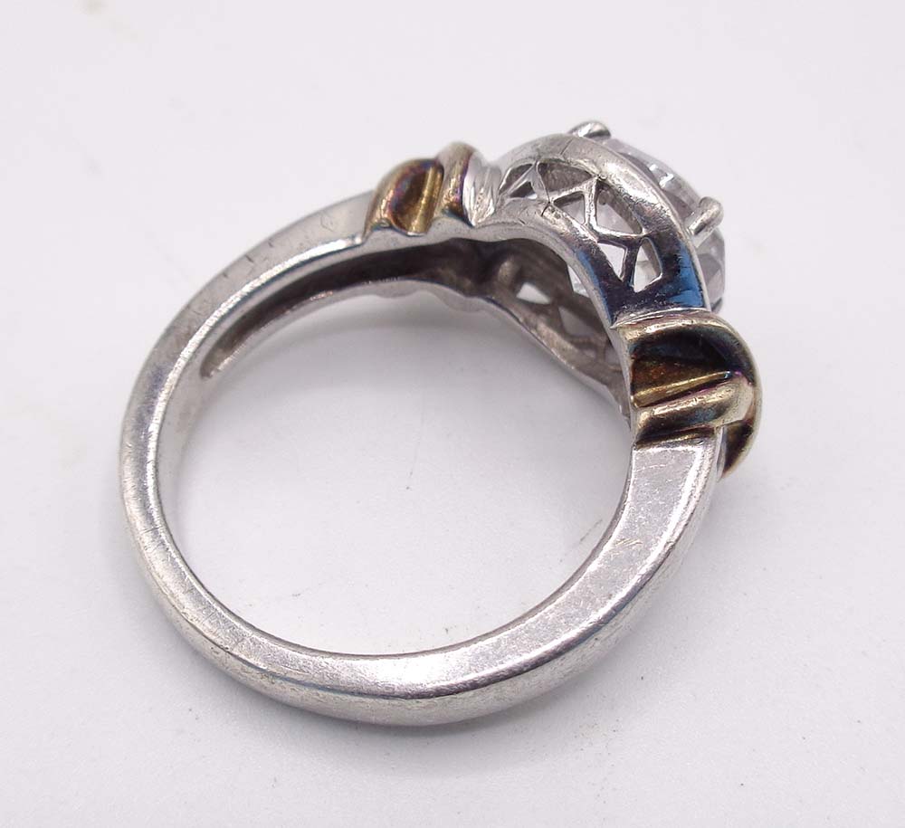 Heavy Vintage 925 Silver Dress Ring With Glistening White Stone - Image 3