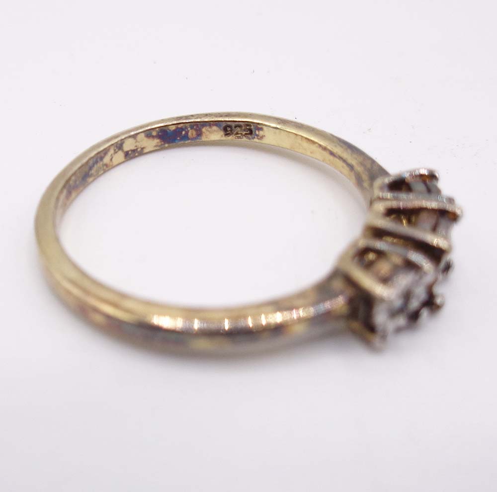 Vintage Triple Diamond Gold Coated Silver Ring - Image 4