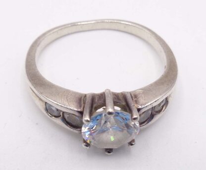 An Old Elegant 925 Silver Dress Ring With Glistening White Stone
