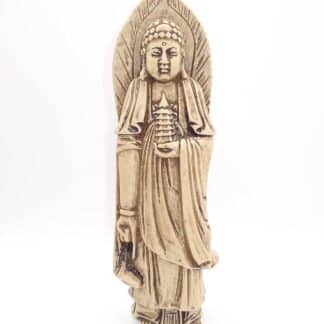 Old Large Stone Carved Buddha With Feather Crown