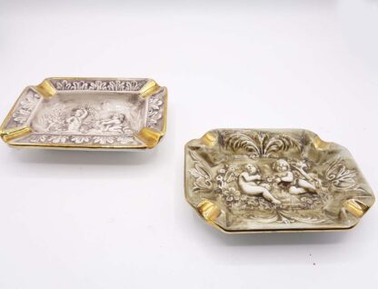 Two Ornate Capodimonte Ashtrays With 24ct Gold Leaf