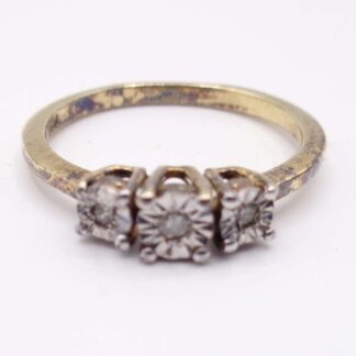 Vintage Triple Diamond Gold Coated Silver Ring