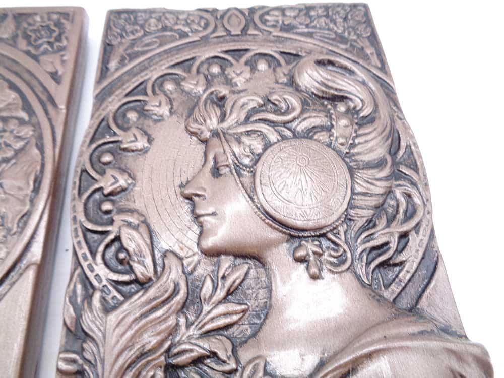 Pair Plaster Bronzed Art Nouveau Style Wall Plaques - Image 3
