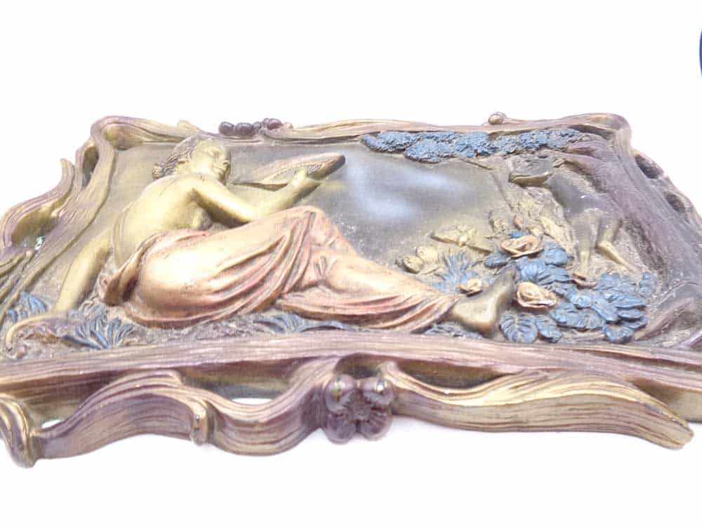 1950's Plaque Depicting Seated Girl with Fan and Stag in Trees - Image 2