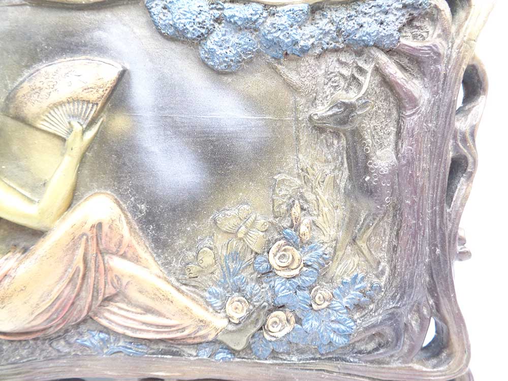 1950's Plaque Depicting Seated Girl with Fan and Stag in Trees - Image 4