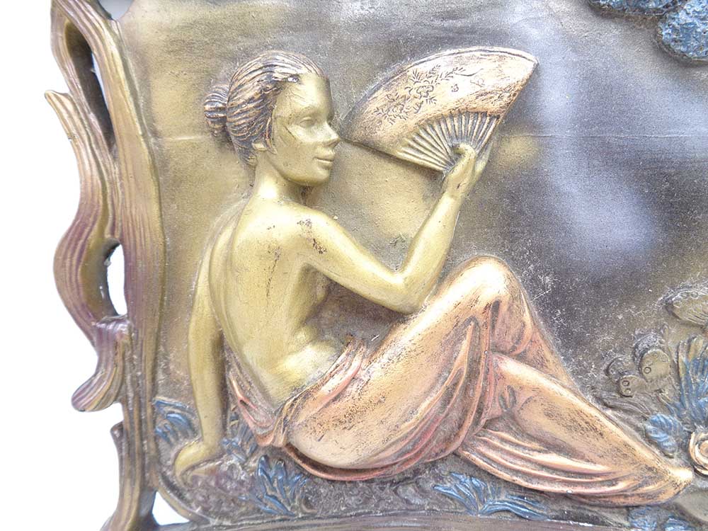 1950's Plaque Depicting Seated Girl with Fan and Stag in Trees - Image 5