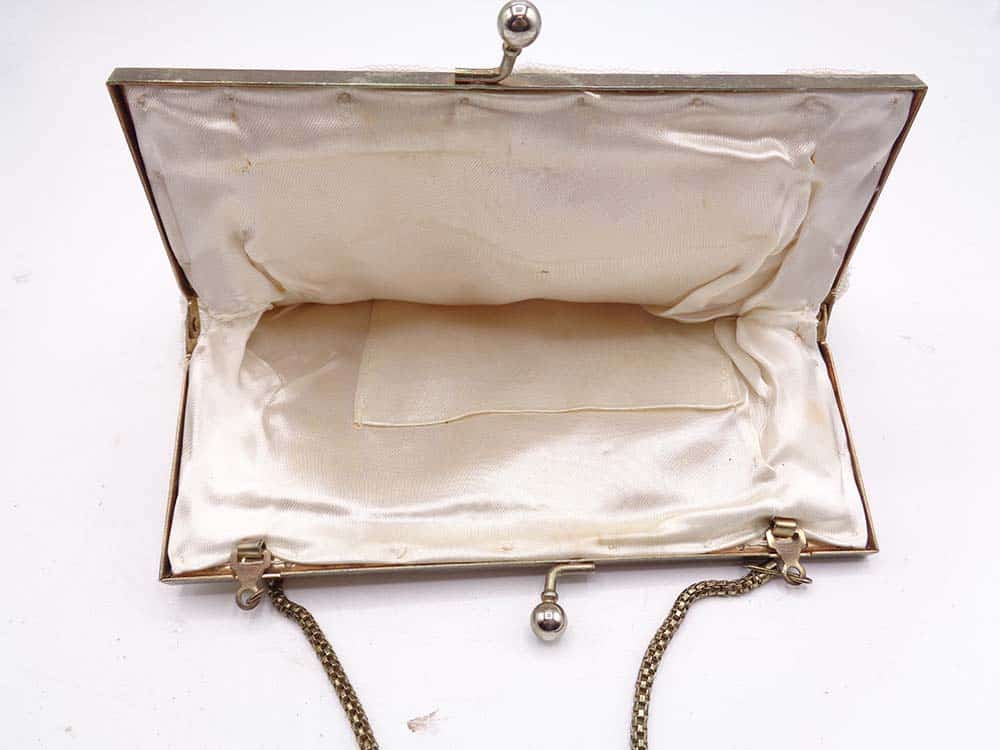 Vintage White Iridescent beads Purse With Satin Lining - Image 4