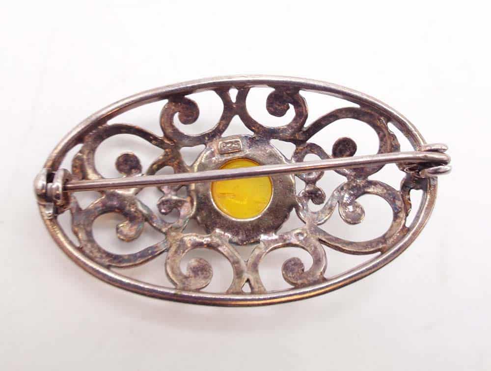 Victorian Sterling Silver Lattice Central Amber Brooch - Image 3