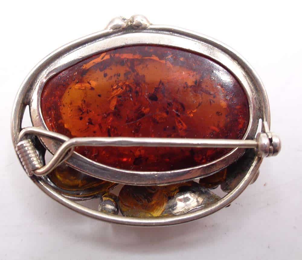 Victorian Art Nouveau 925 Silver Amber Brooch - Image 4