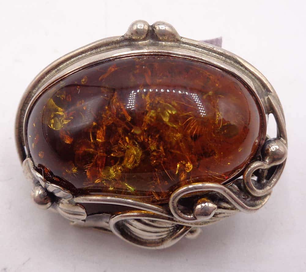 Victorian Art Nouveau 925 Silver Amber Brooch