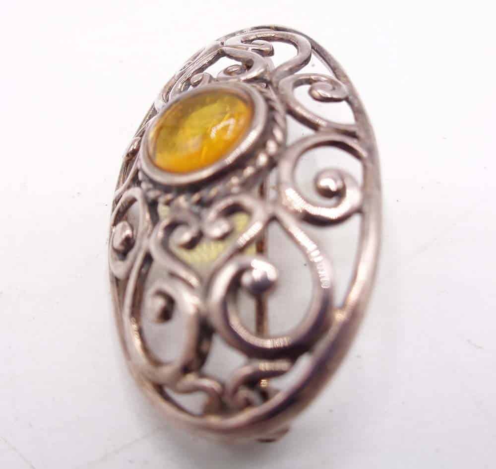 Victorian Sterling Silver Lattice Central Amber Brooch - Image 2