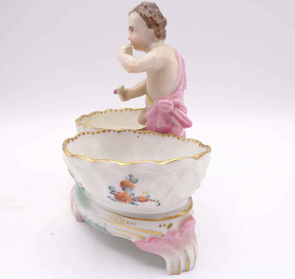 Antique Dresden c1890 Figural Porcelain Double Table Salt - Image 2