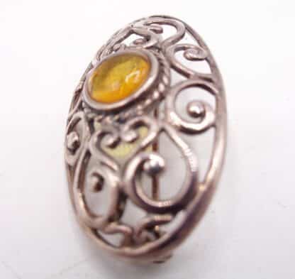Victorian Sterling Silver Lattice Central Amber Brooch - Image 2