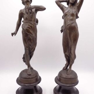 Pair Of Spelter Figurines On Bases