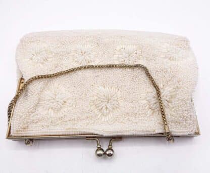 Vintage White Iridescent beads Purse With Satin Lining