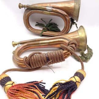 Two Vintage Brass Old Bugle Horns With Braids & Tassels