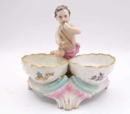 Antique Dresden c1890 Figural Porcelain Double Table Salt