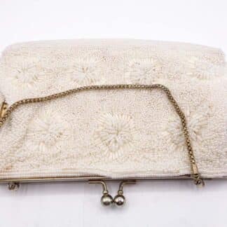 Vintage White Iridescent beads Purse With Satin Lining