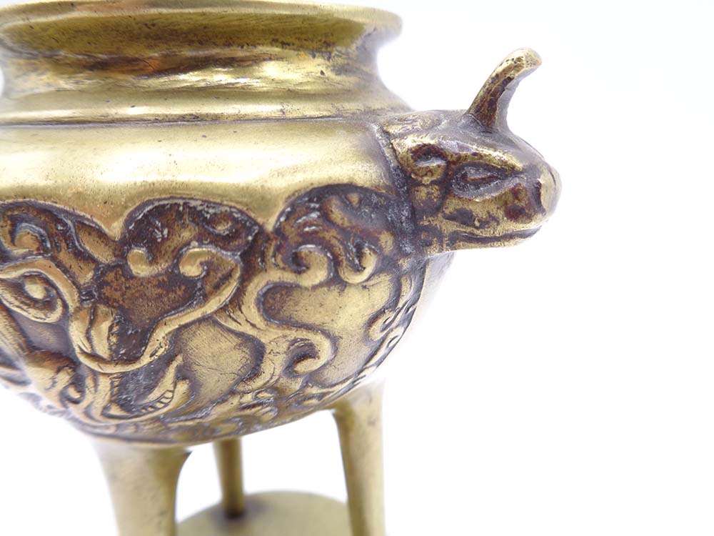 Tall Antique Chinese Bronze Tripod Censer Dragon Design - Image 2