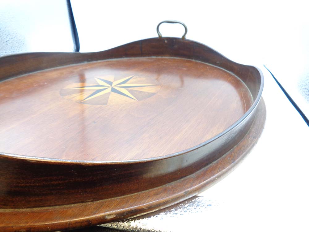 18th Century Georgian Large Oval Galleried & Brass handled Inlaid Tray - Image 4