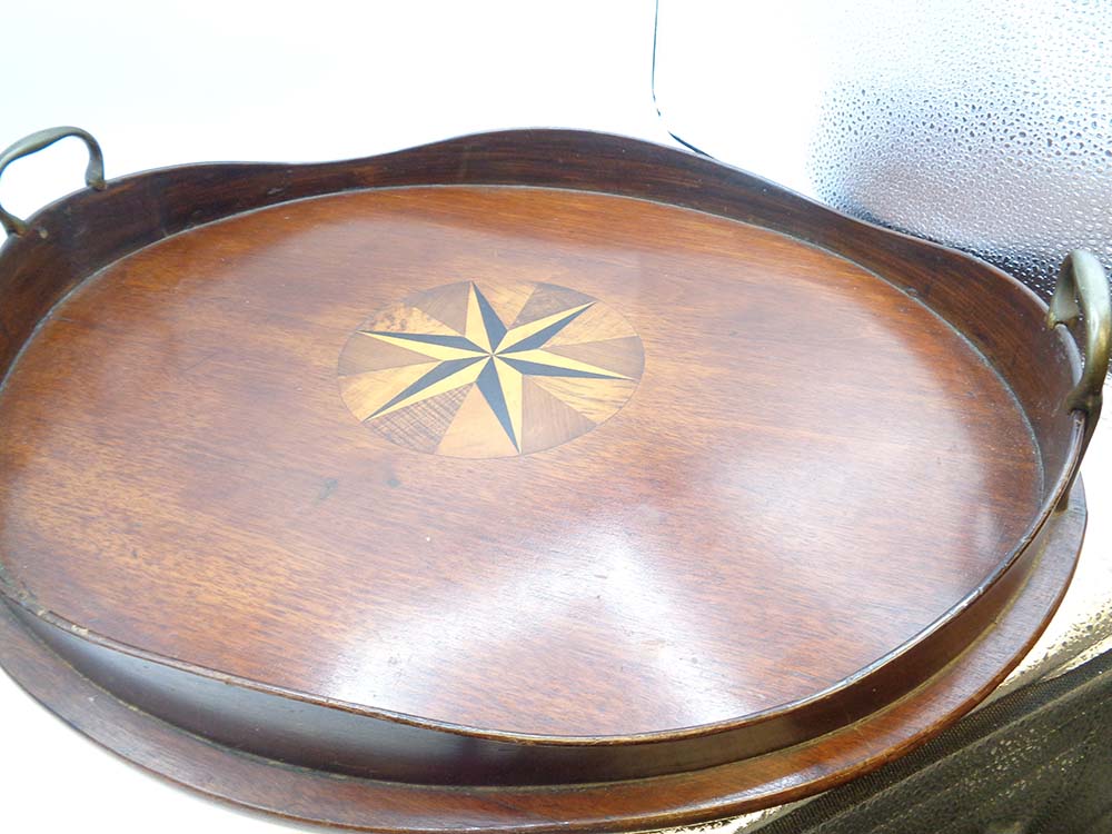18th Century Georgian Large Oval Galleried & Brass handled Inlaid Tray - Image 6