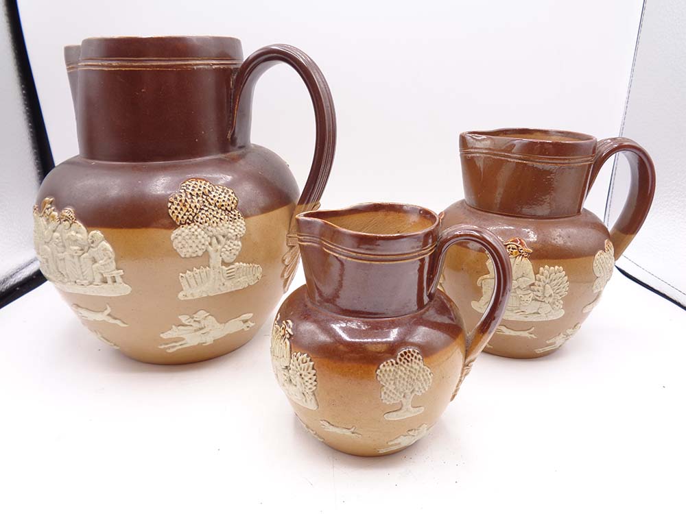 Victorian Set Of Three Graduated Royal Doulton Harvest Jugs
