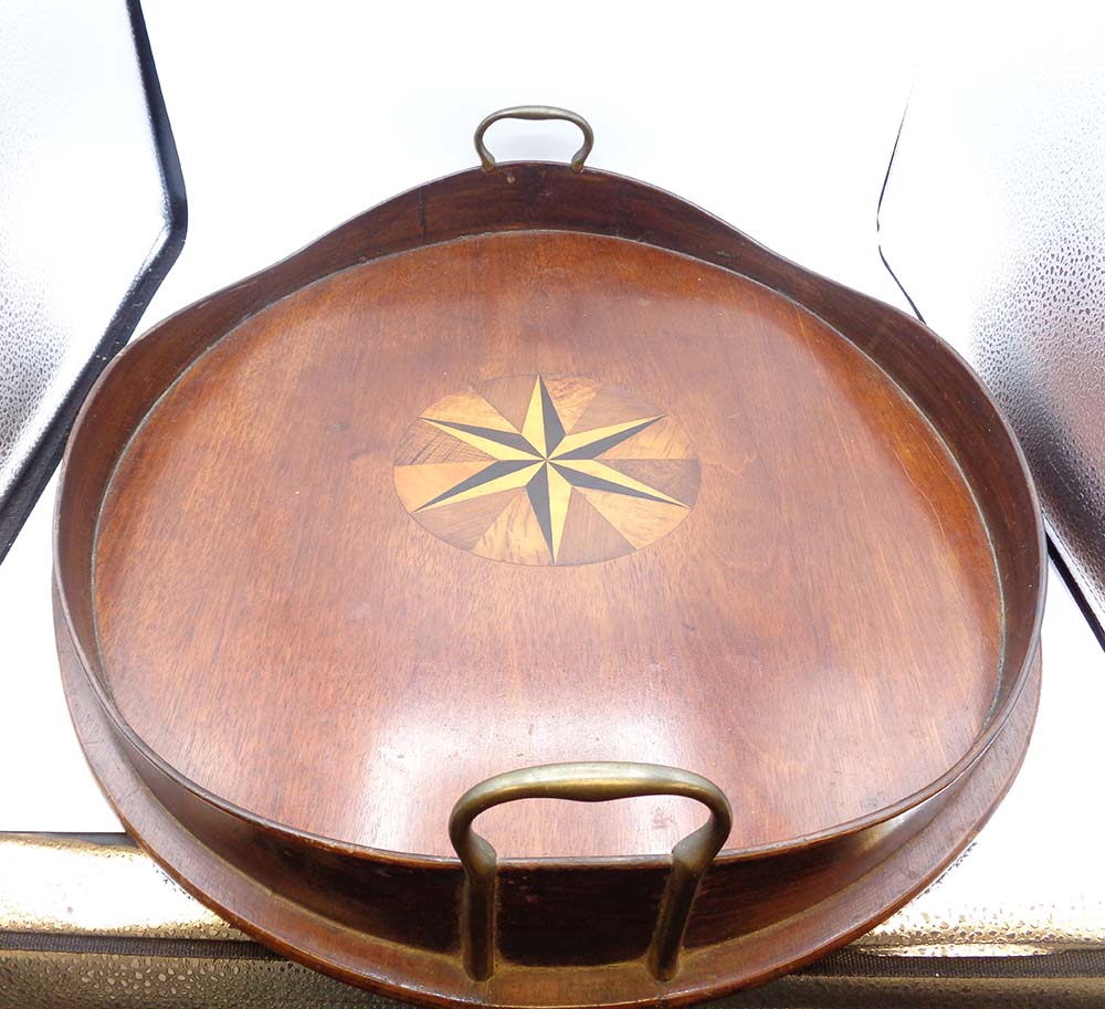 18th Century Georgian Large Oval Galleried & Brass handled Inlaid Tray