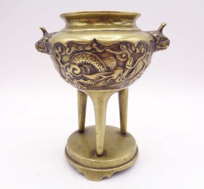 Antique Chinese Bronze Tripod Censer Dragon Design