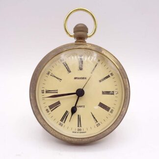 Vintage Large Brass Pocket Watch Style Desk Alarm Clock