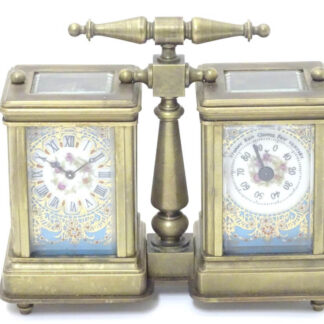 French c1900 Gilt-Brass & Porcelain Carriage Clock And Barometer