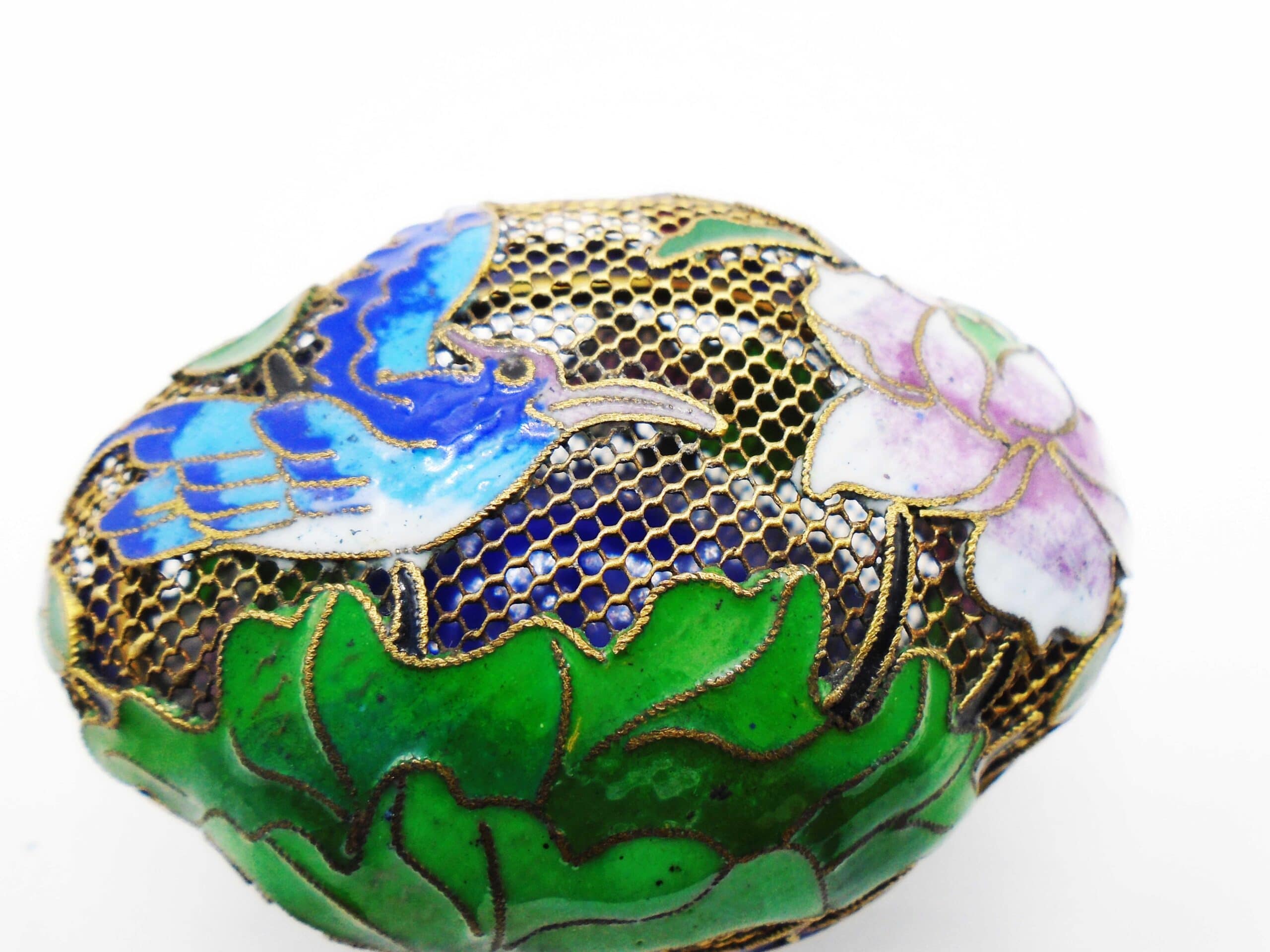 Antique Chinese Enamelled Pierced Brass Trinket Box - Image 3