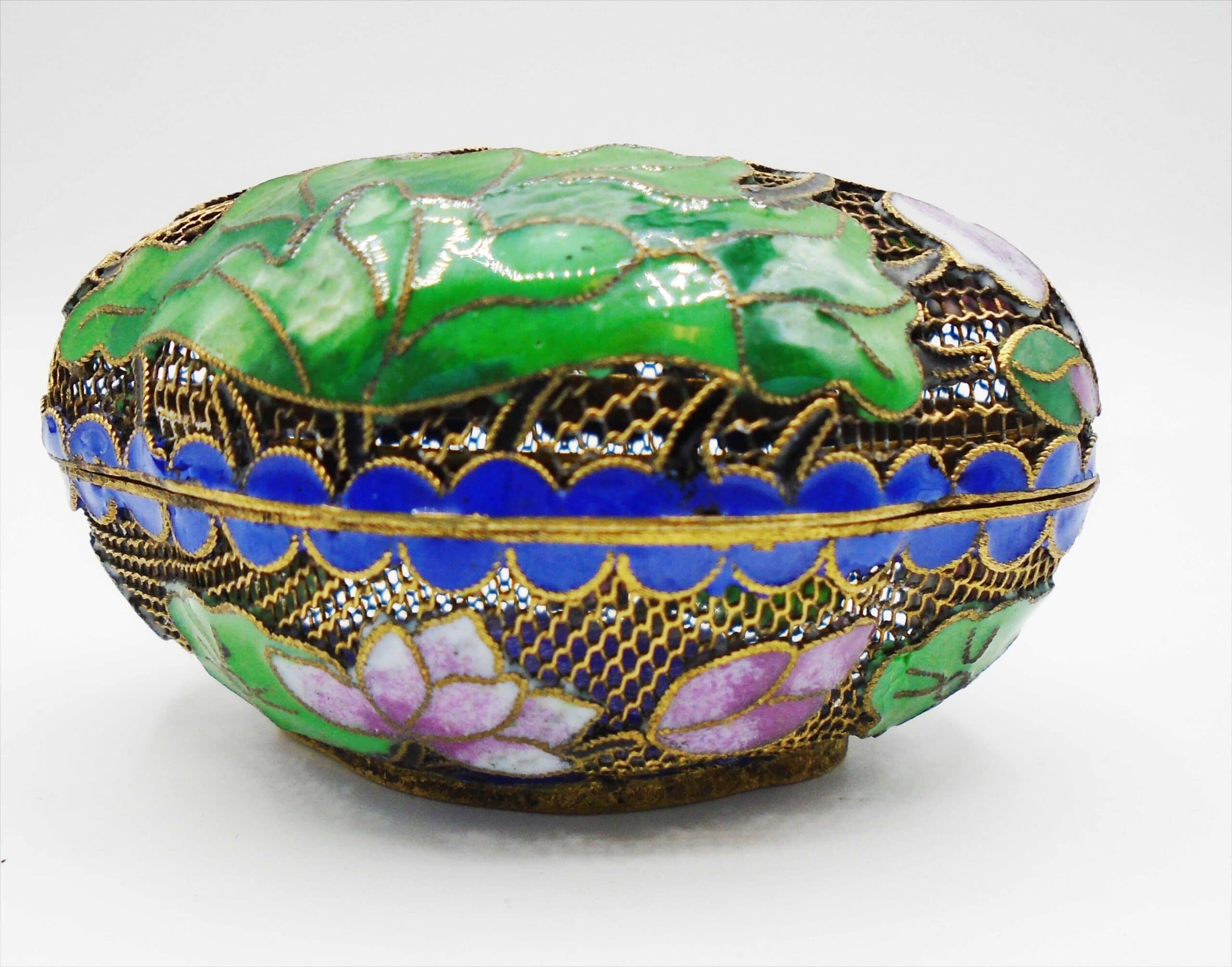 Antique Chinese Enamelled Pierced Brass Trinket Box - Image 2