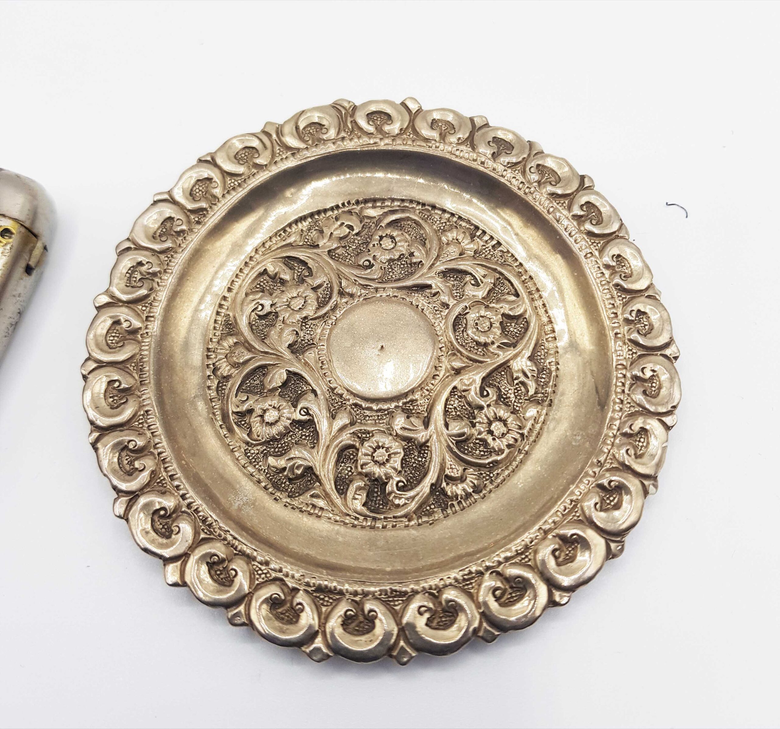 Antique Continental Solid Silver (.800) Ornate Dish & White Metal Vesta - Image 2