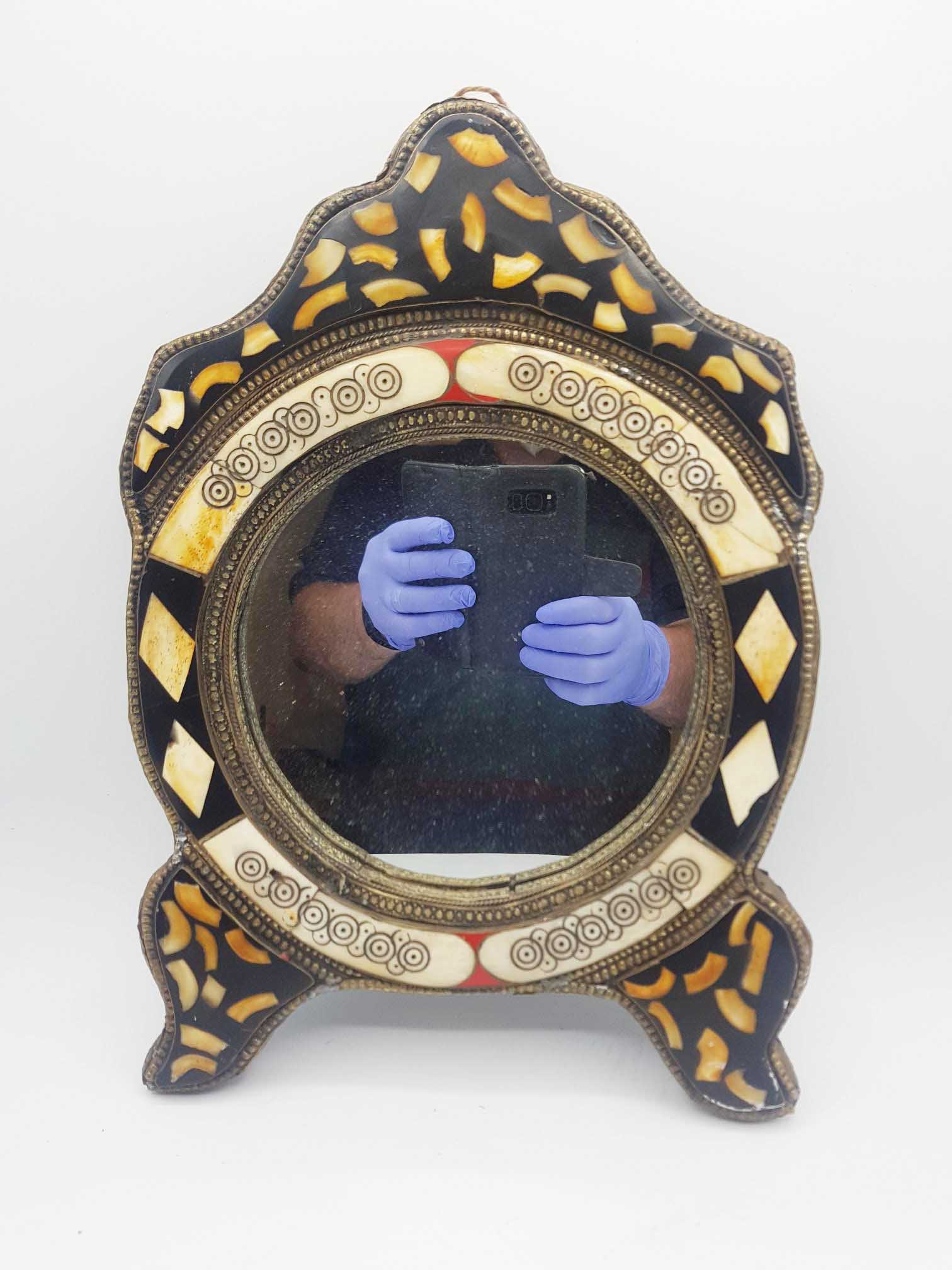 Late 19th century French Moroccan Bone Inlay Mirror