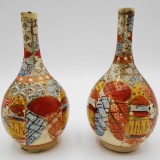 Antique pair Of Hand Painted Porcelain Japanese Long Stem Vases