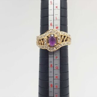 Vintage Ornate 9ct Gold Ring With Large Amethyst & Diamonds