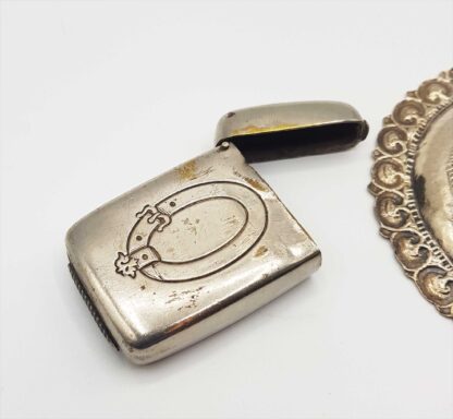 Antique Continental Solid Silver (.800) Ornate Dish & White Metal Vesta - Image 5