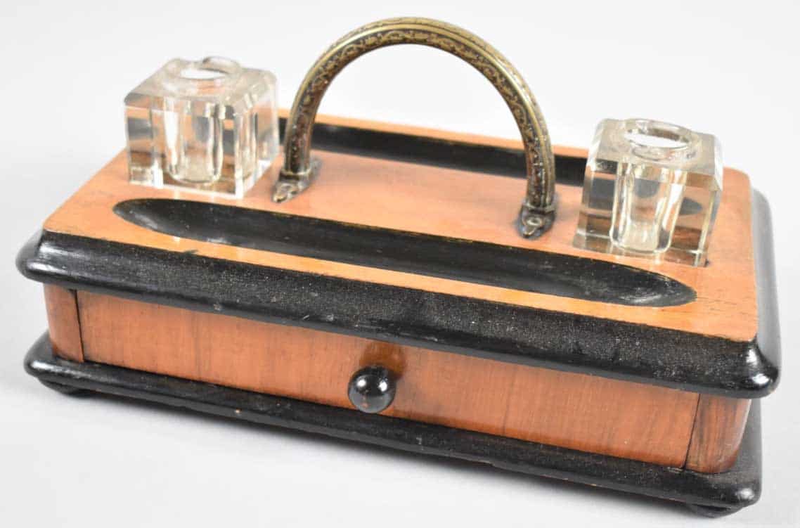 Victorian Wood & Gilt Pen Inkstand