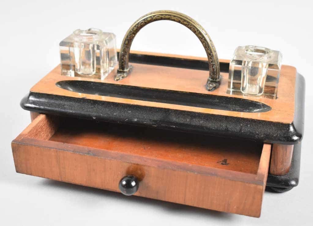 Victorian Wood & Gilt Pen Inkstand