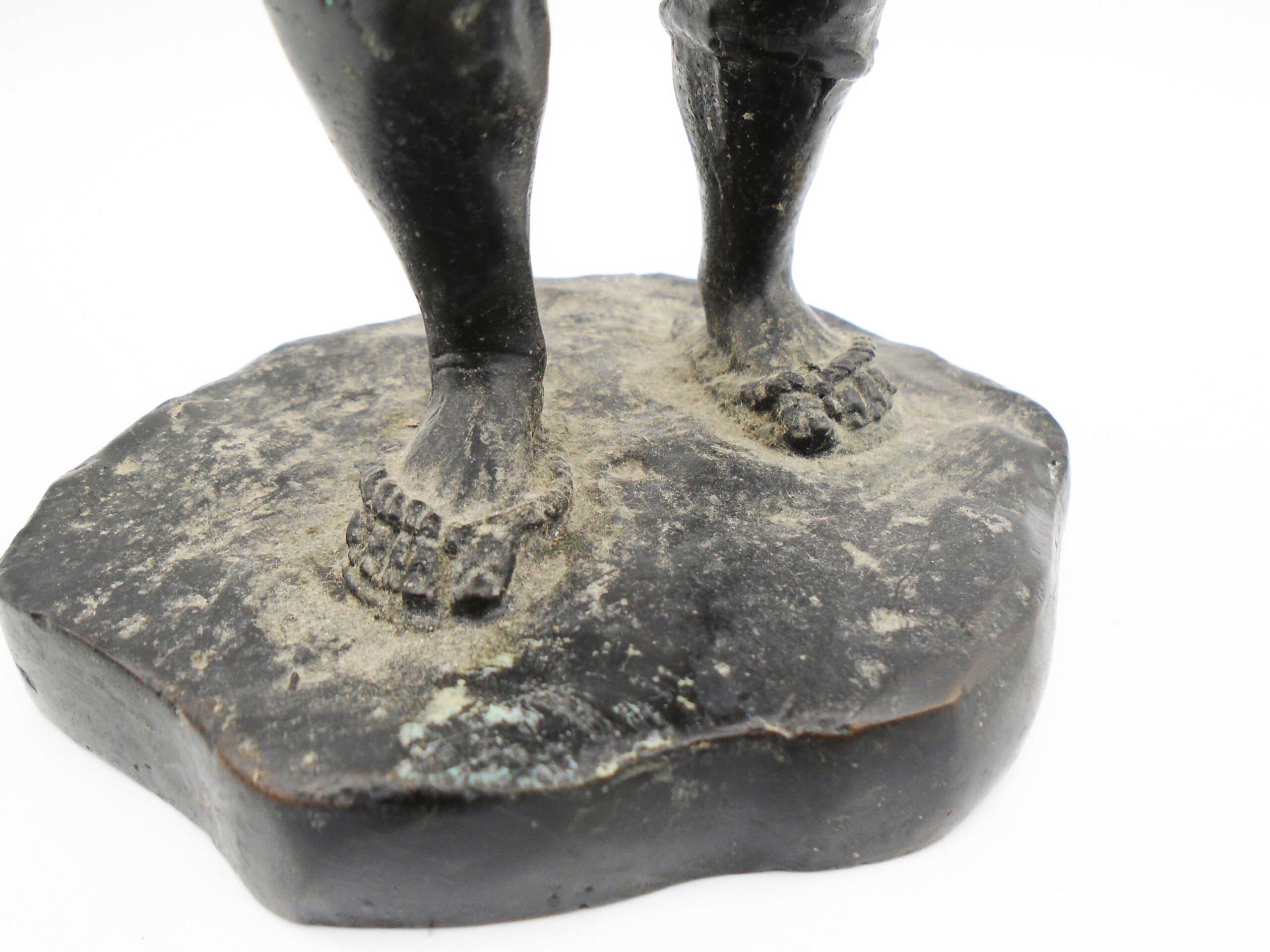 Antique Finely Carved Brass Black Stone Finish Chinese Statue - Image 7