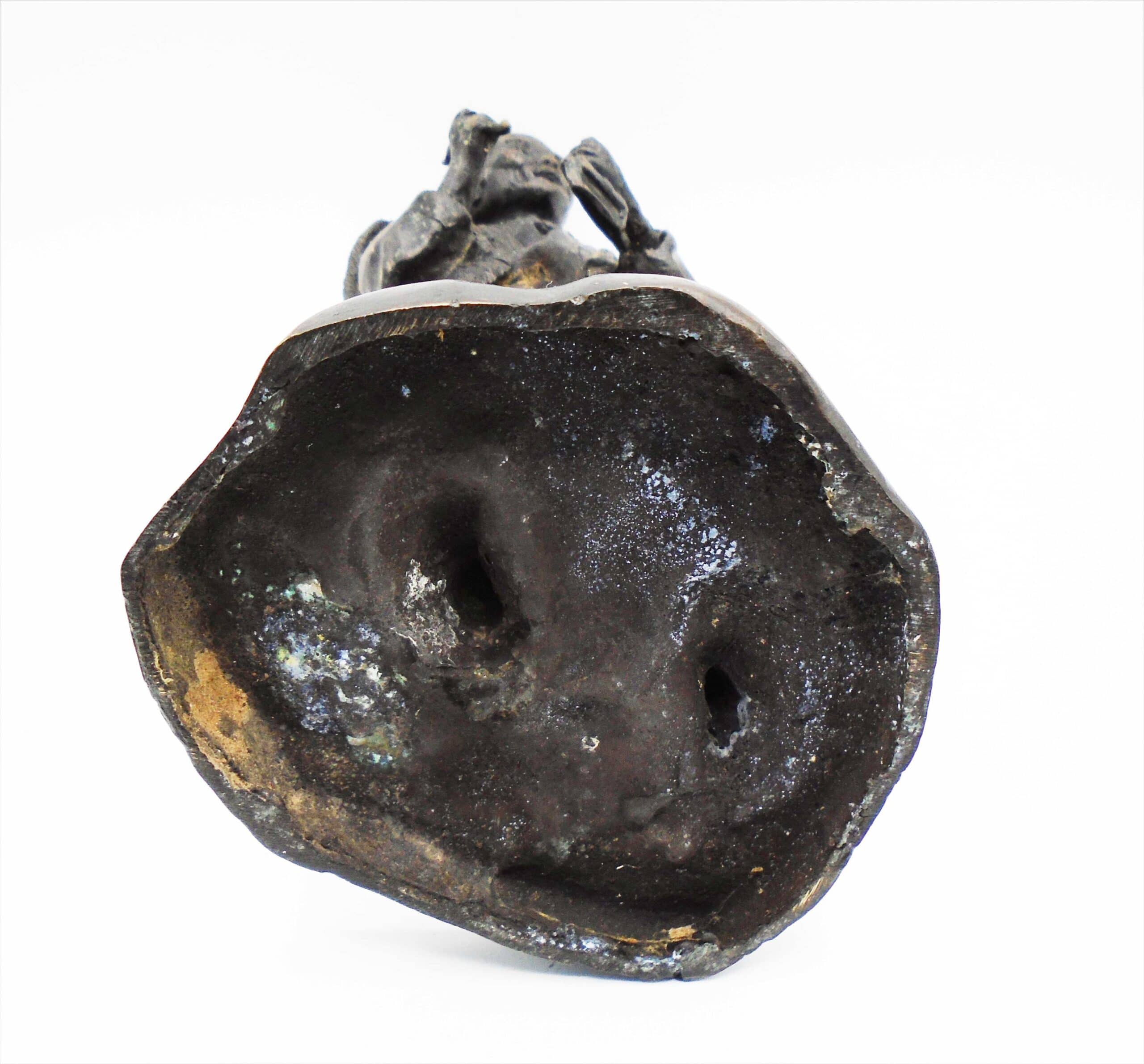 Antique Finely Carved Brass Black Stone Finish Chinese Statue - Image 8