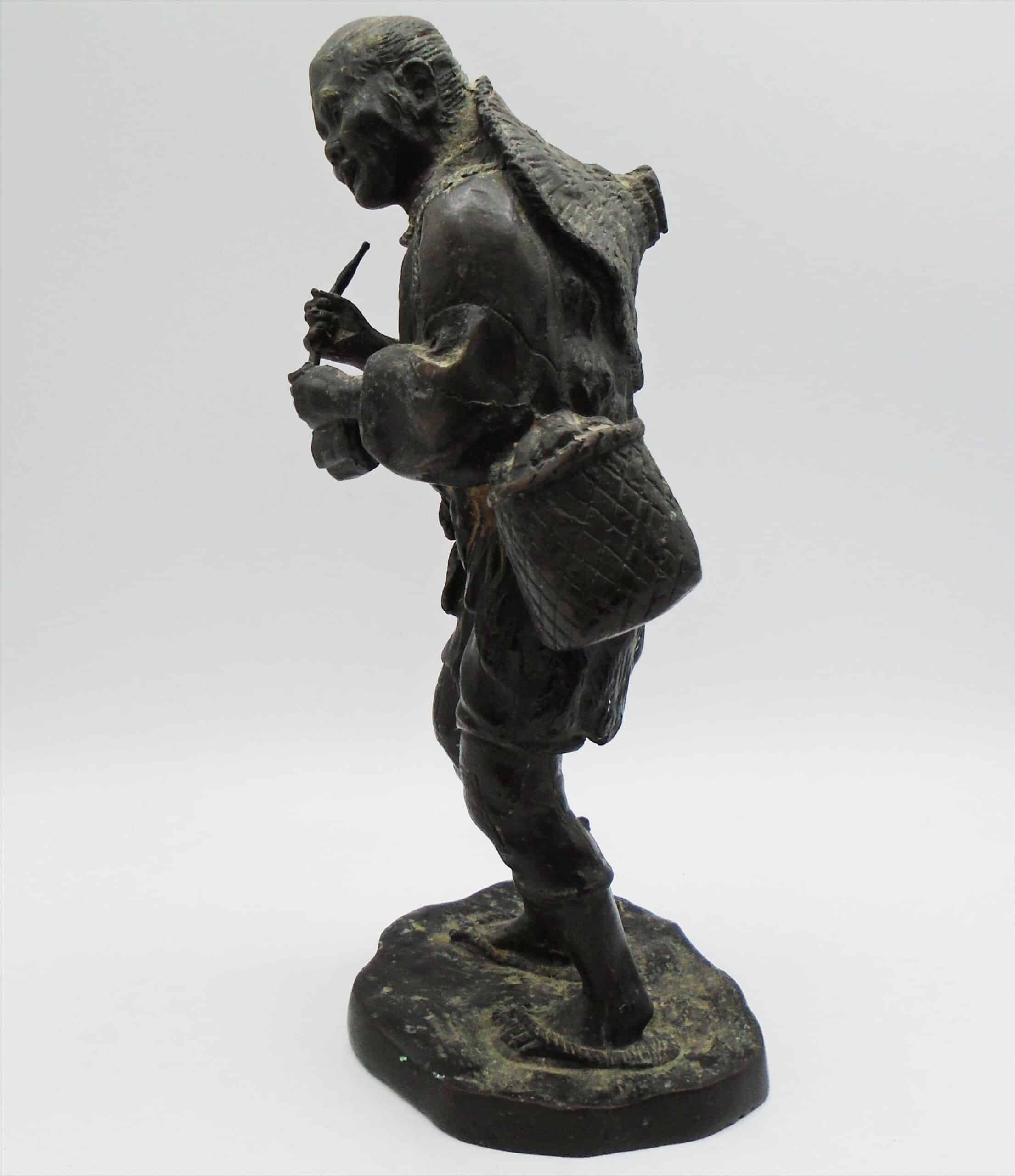 Antique Finely Carved Brass Black Stone Finish Chinese Statue - Image 4