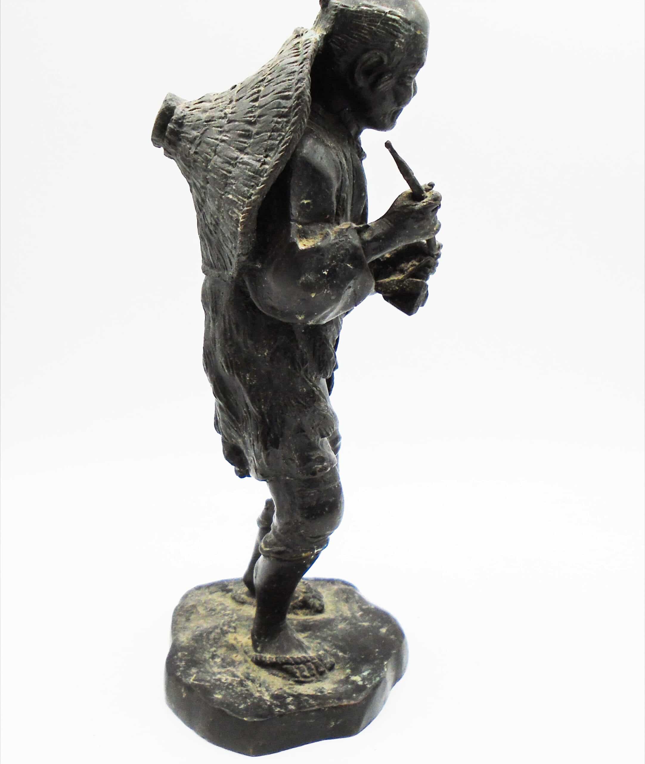 Antique Finely Carved Brass Black Stone Finish Chinese Statue - Image 6