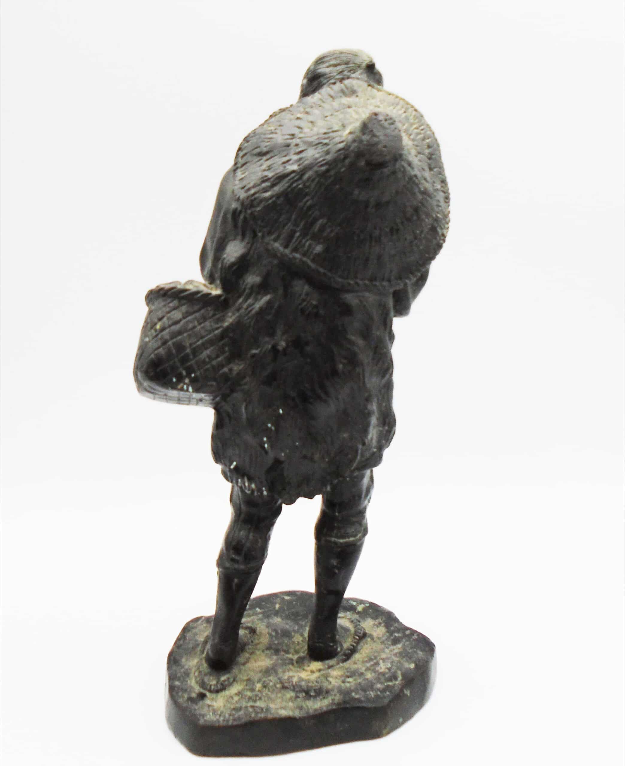 Antique Finely Carved Brass Black Stone Finish Chinese Statue - Image 5