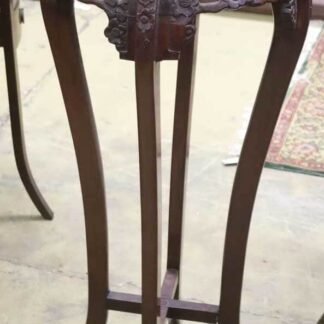 c1880 Tall Hardwood Chinese Jardiniere With Intricate Carving & Marble Top