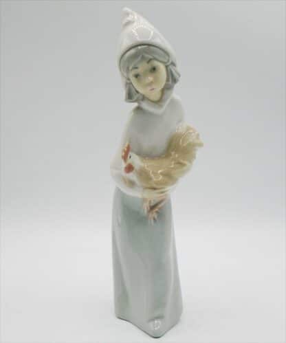 Lladro Porcelain Figurine Of Woman Holding A Chicken