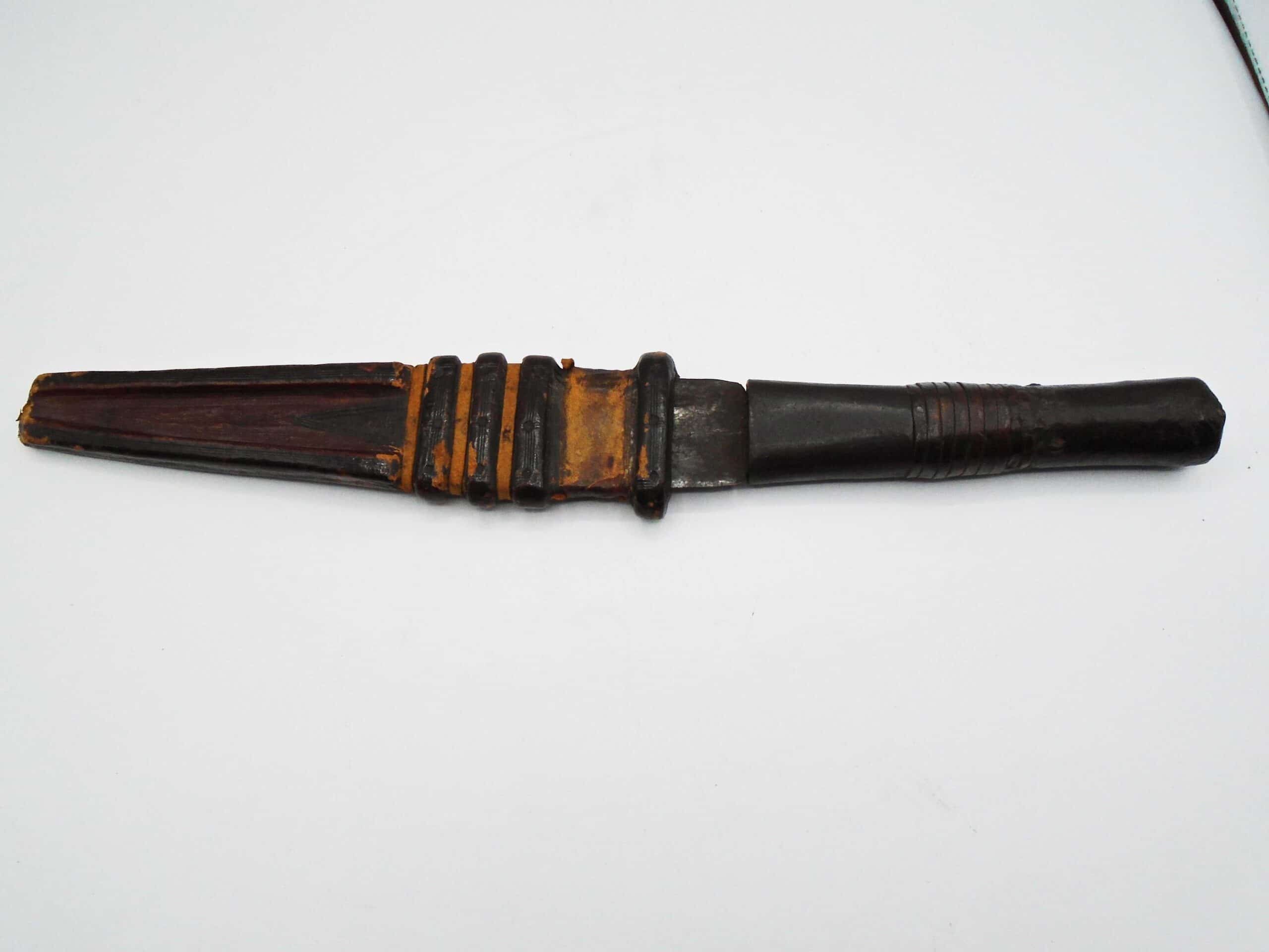 Antique Leather Handled Japanese Knife With Sheath