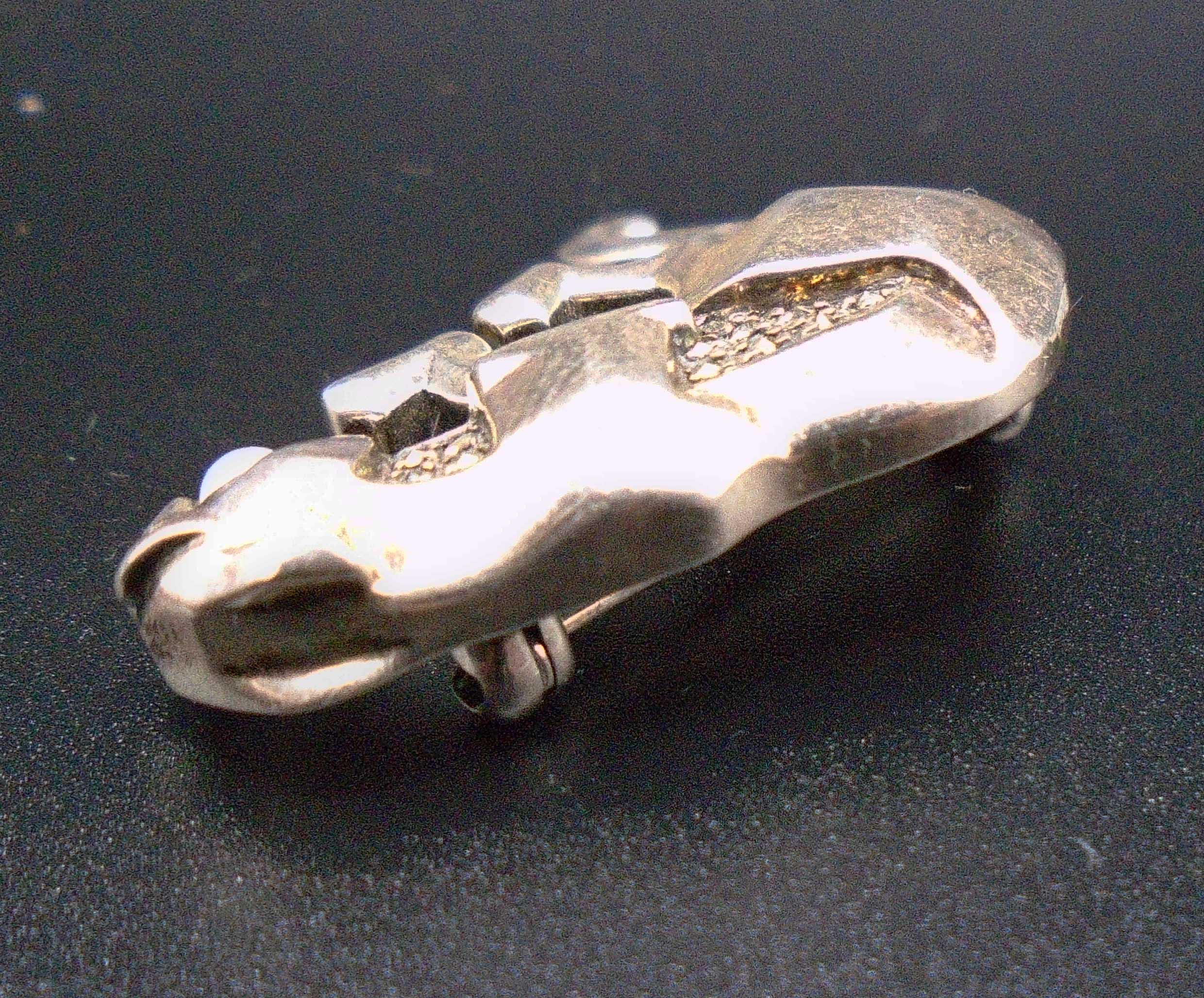 Art Deco Silver Jaguar Marcasite Brooch With Pearl & Emerald Eye - Image 4